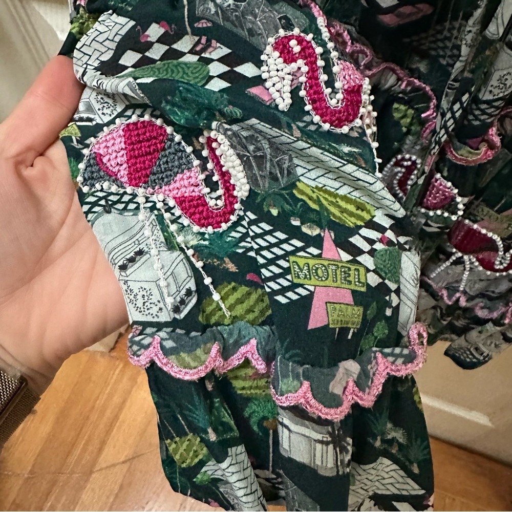 TAJ by Sabrina Crippa flamingo vacation midi Dress green pink tank long large - Picture 3 of 11